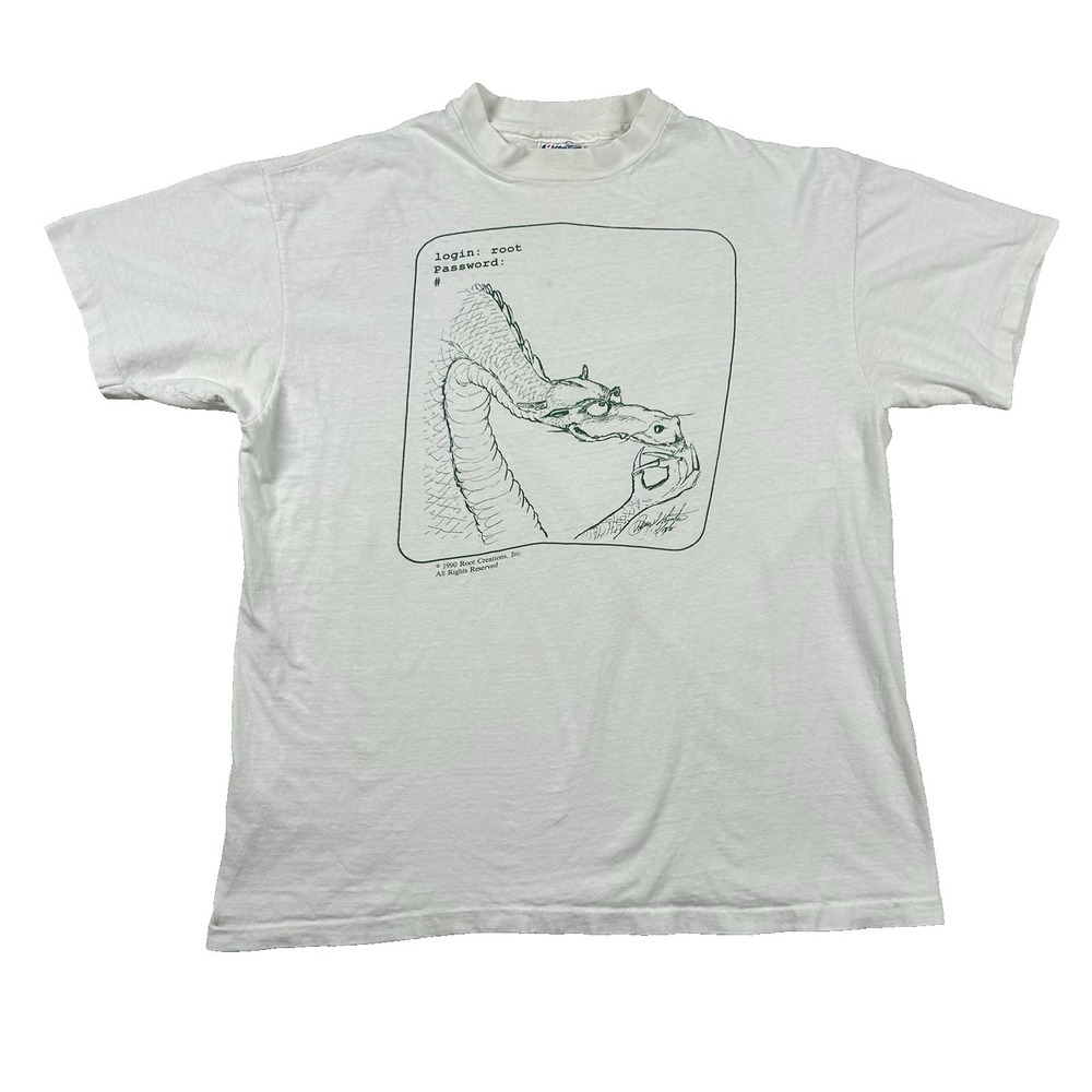 Vintage Dragon Root Shirt Mens XL Hanes Creations Art Sketch 80s Password Login
